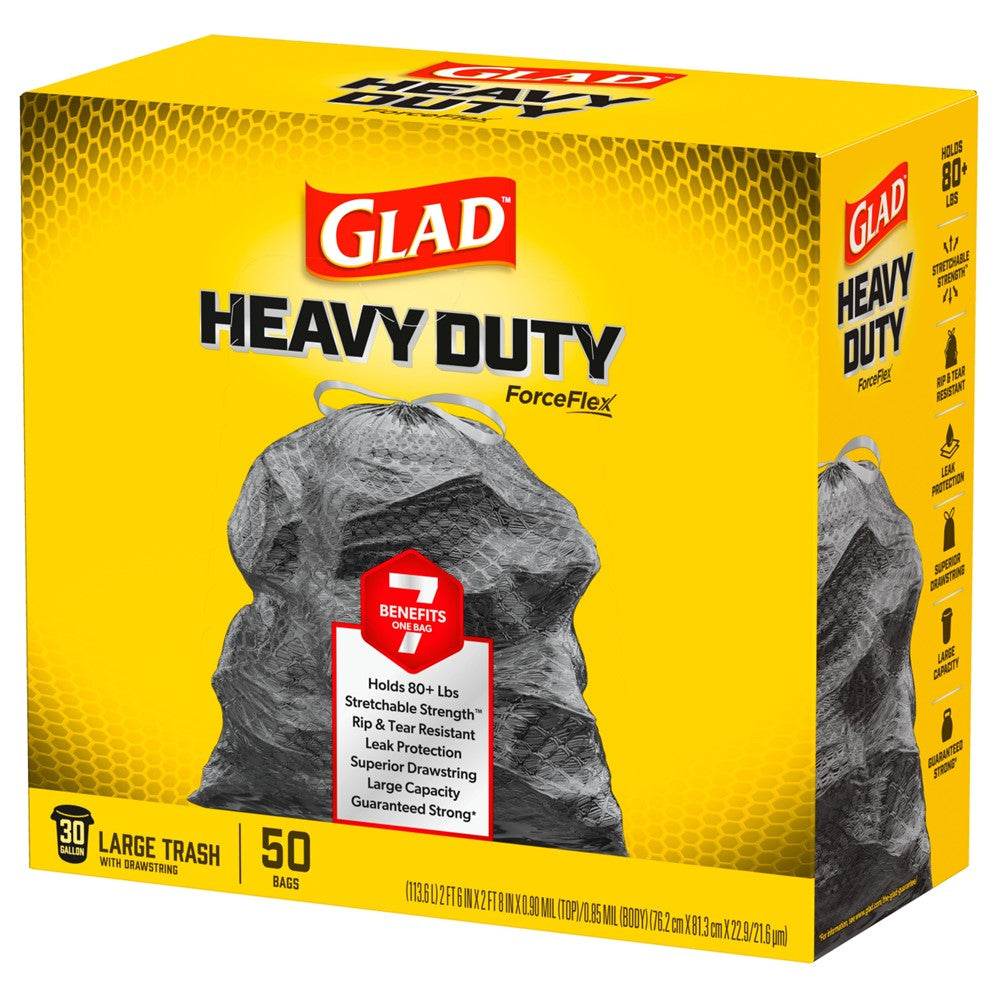 Glad Forceflex Trash Drawstring Black 30 Gallon - 50ct/3pk