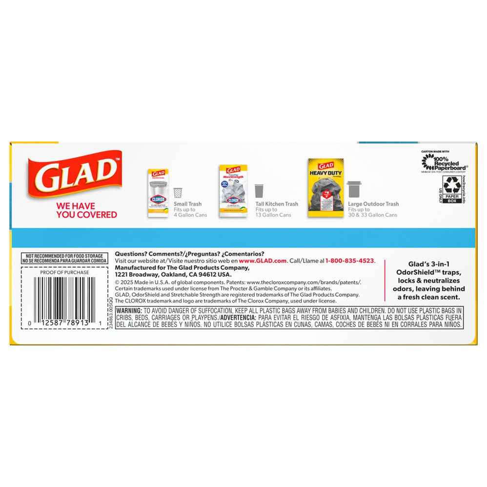 Glad Forceflex Maxstrength Grab Zone X-Large Drawstring Fresh Clean Odorshield 20 Gallon - 30ct/6pk