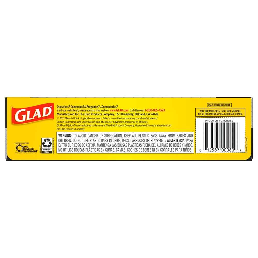 Glad Trash Quick-Tie Black 30 Gallon - 10ct/12pk