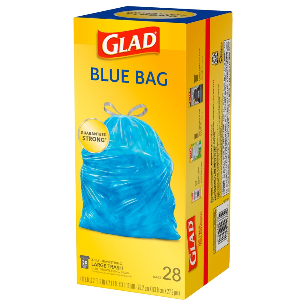 Glad Recycling Trash Drawstring Translucent Blue 30 Gallon - 28ct/6pk