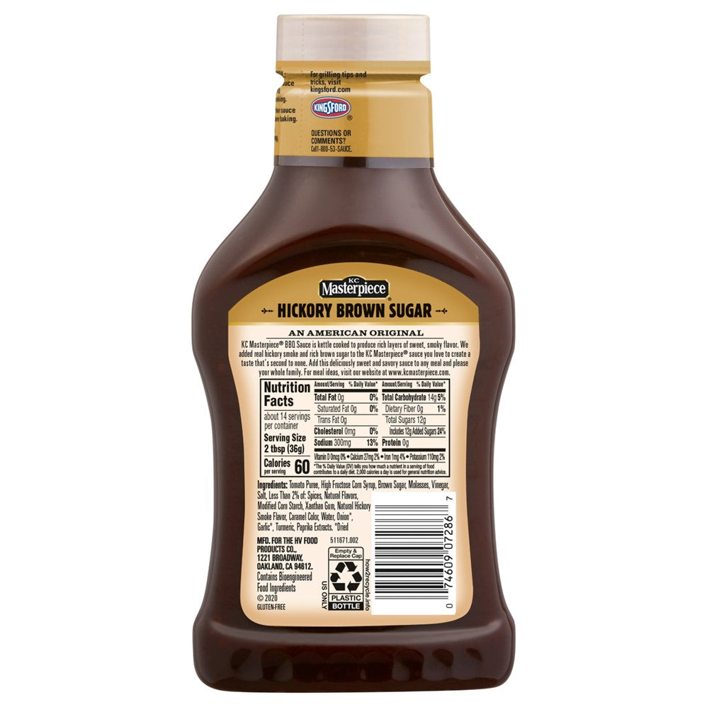 KC Masterpiece BBQ Sauce Hickory Brown Sugar - 18oz/6pk
