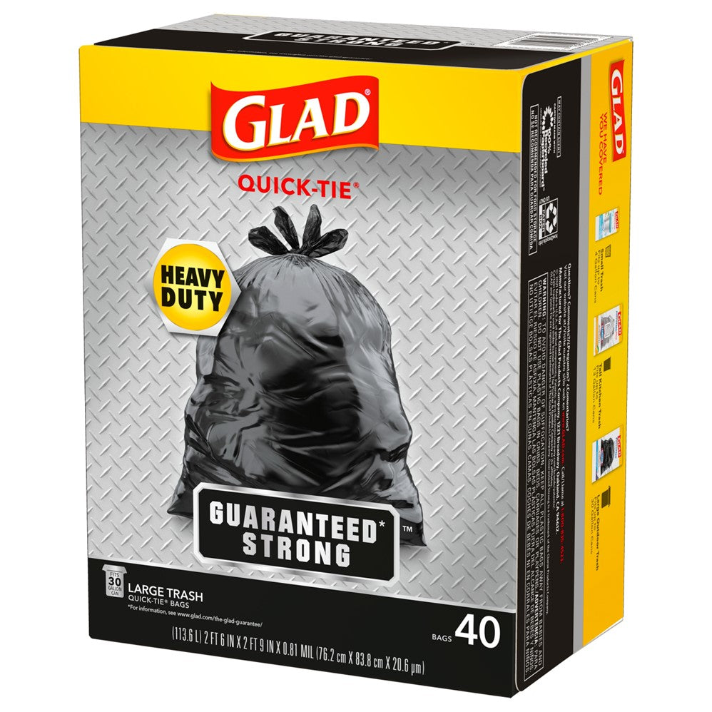 Glad Trash Quick-Tie Black 30 Gallon - 40ct/4pk