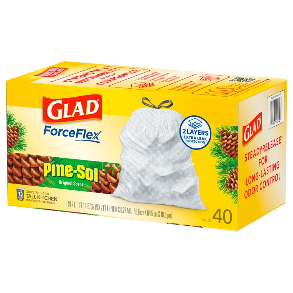 Glad Forceflex Drawstring Pine Sol Odor Shield 13 Gallon - 40ct/6pk