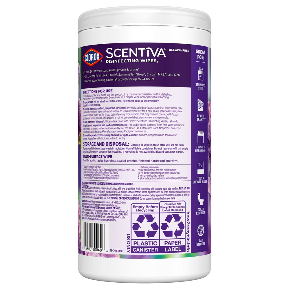 Clorox Scentiva Disinfecting Wipes Lavender & Jasmine - 75ct/6pk