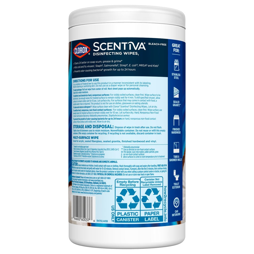 Clorox Scentiva Disinfecting Wipes Coconut & Waterlily - 75ct/6pk