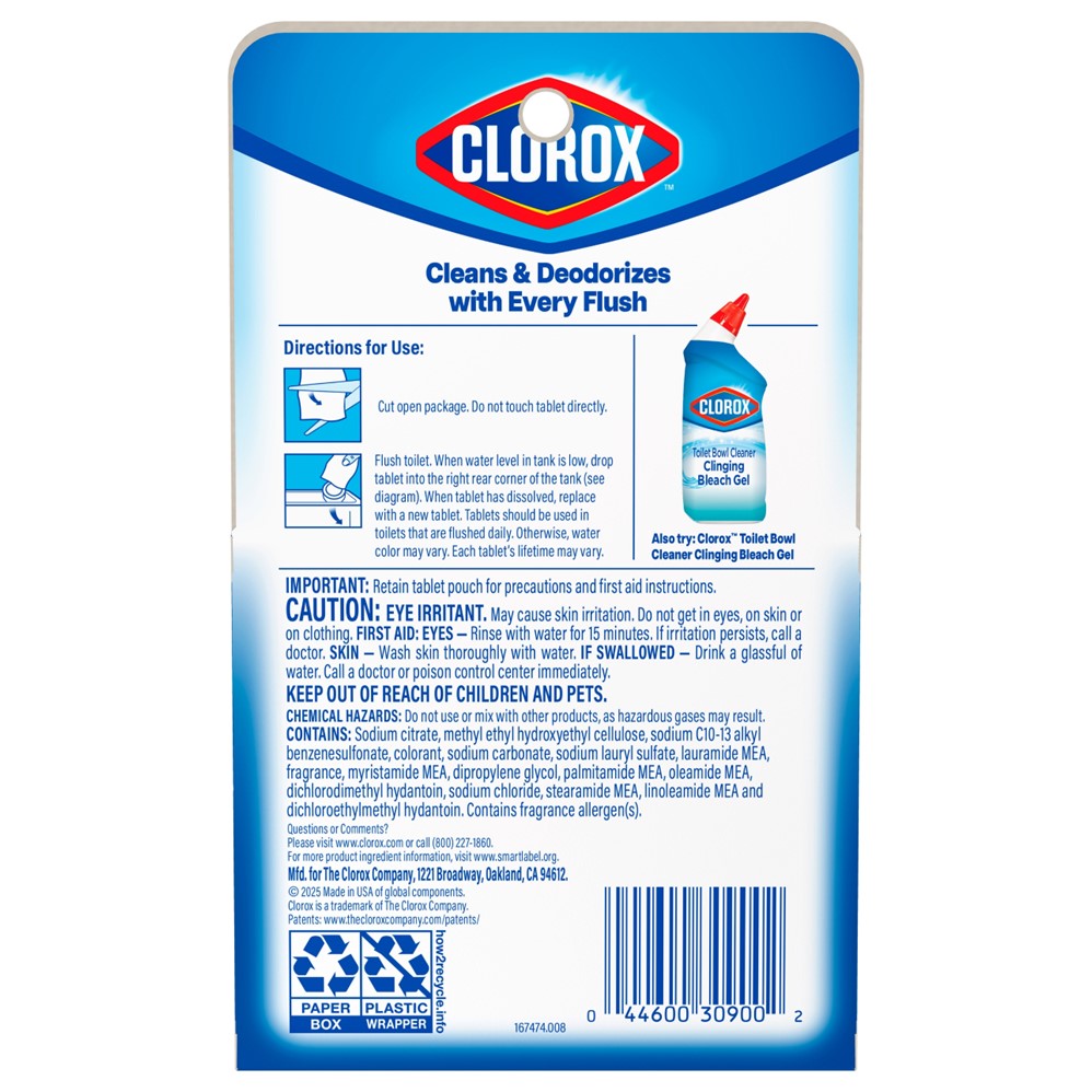 Clorox Toilet Bowl Cleaner Automatic Bleach & Blue Front To Back - (2x2.47)oz/6pk
