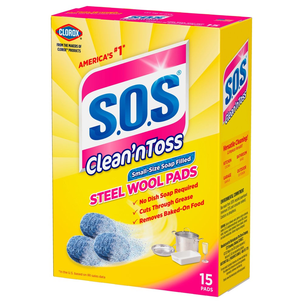 S.O.S. Clean 'N Toss Steel Wool Soap Pads - 15ct/6pk