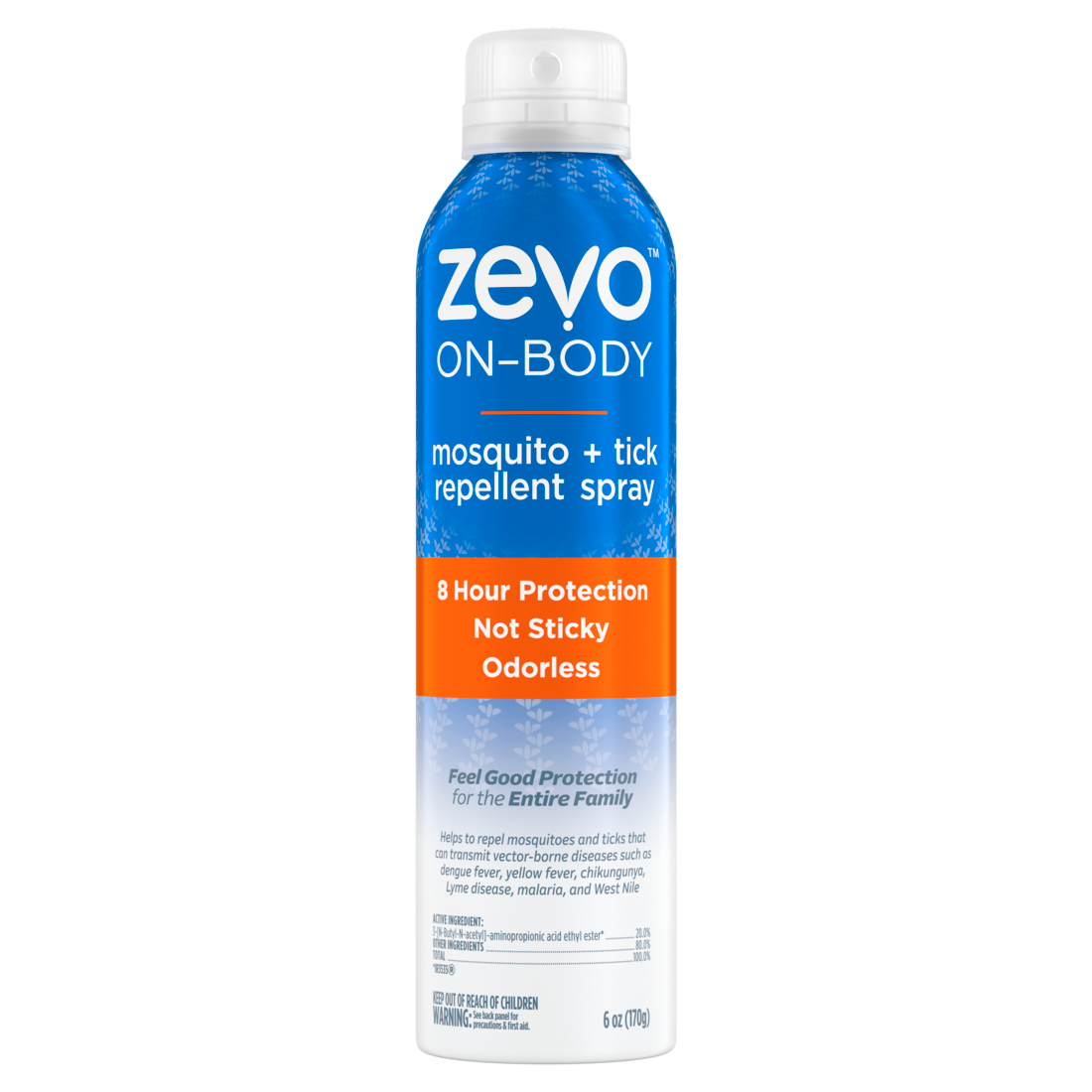 Zevo On Body Mosquito Repellent + Tick Repellent - Bug Spray - Aerosol Spray - 6oz/6pk