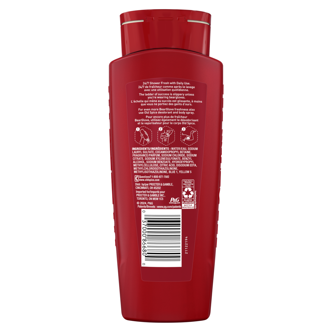 Old Spice Cleansing Body Wash for Men 24/7 Shower Clean with Lasting Scent 2-in-1 Face and Body Wash Rich Lather Bearglove Crisp Orchard Scent - 16oz/4pk