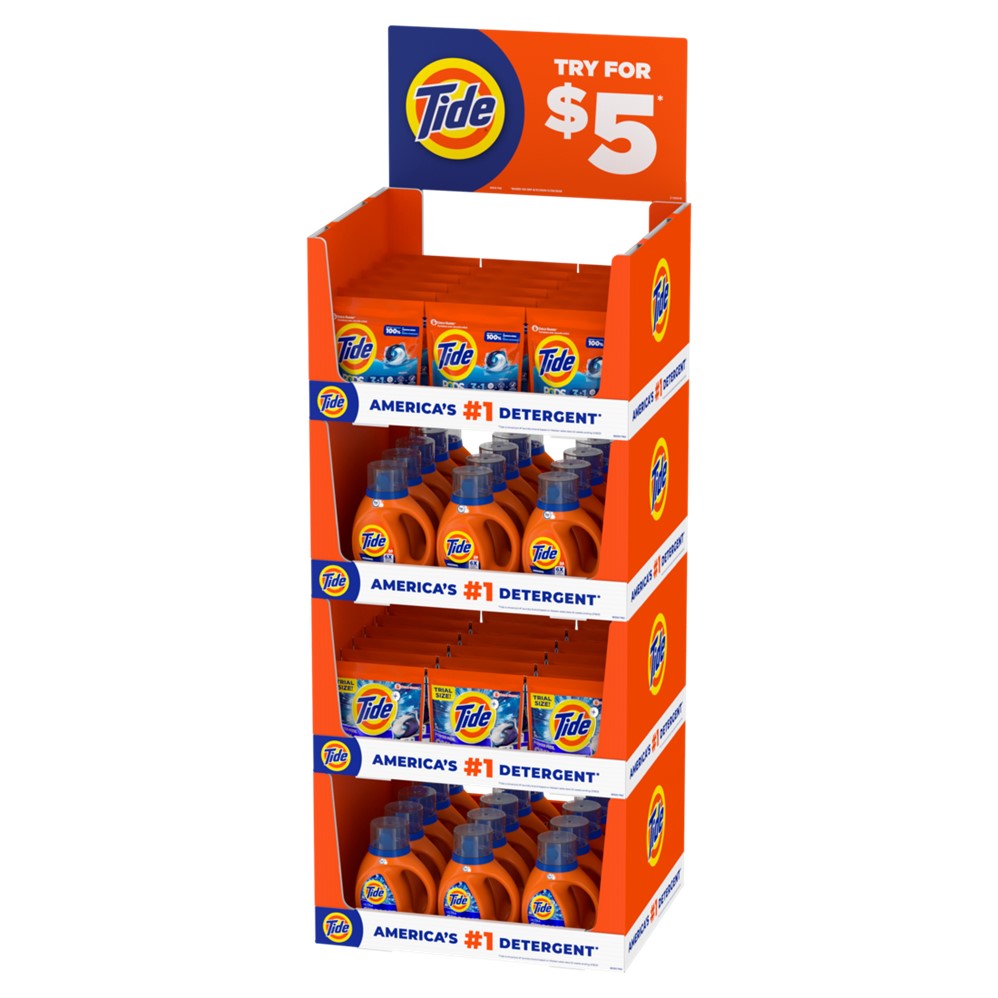 Tide Liquid & Pods Laundry Detergent Display (18x9ct Oxi Pods; 15x27oz Oxi Liquid; 15x29oz Original Liquid; 18x14ct Original Pods) - 66pk