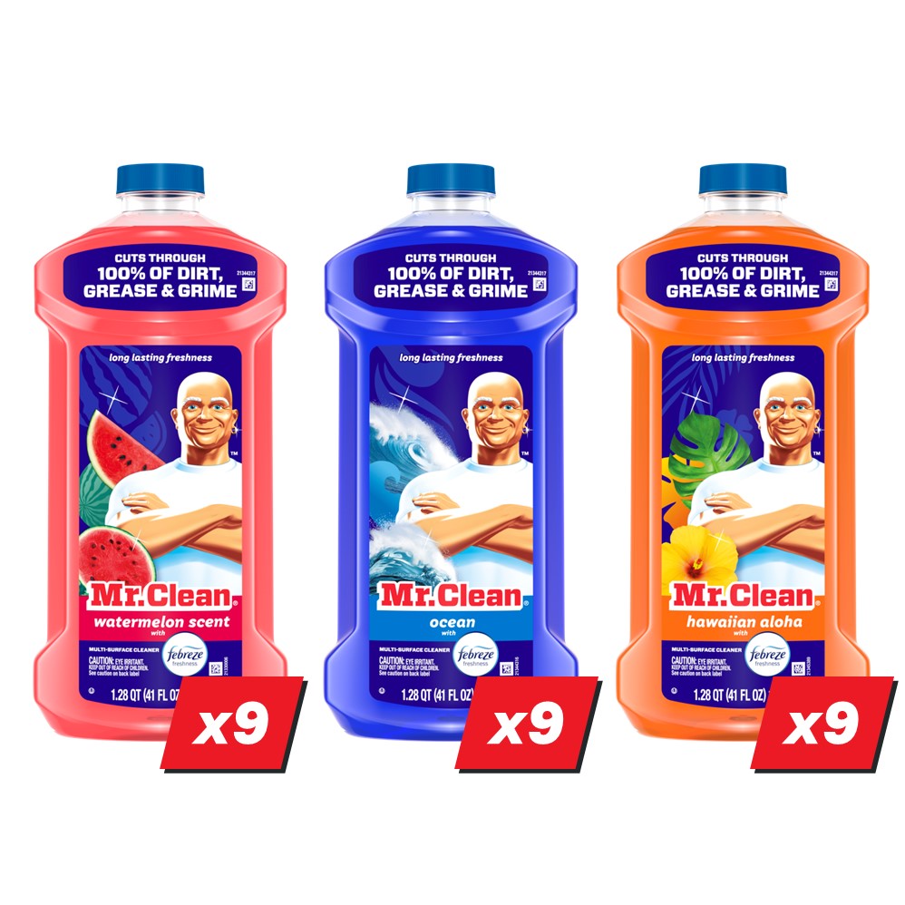 Mr. Clean Liquid Cleaner Display (9x41oz Watermelon; 9x41oz Ocean; 9x41oz Hawaii) - 41oz/27pk