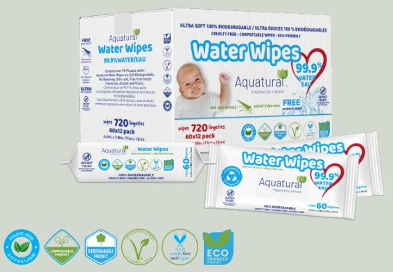 Aquatural Water Wipes - 60ct/12pk