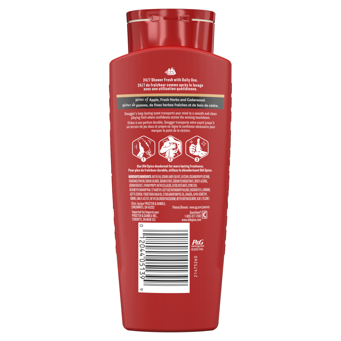 Old Spice Red Collection Body Wash For Men Swagger Scent Shower Fresh Lasting Scent - 24oz/4pk