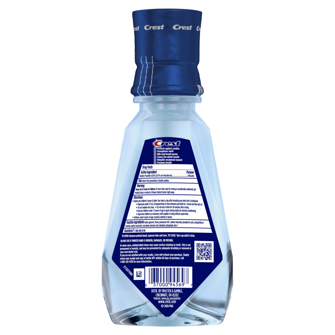 Crest Mouthwash Pro Health Multi-Protection 6-In-1 Benefits Alcohol Free Anticavity Fluoride Mouthwash Contains Cpc (Cetylpyridinium Chloride) Clean Mint 500ml - 16.9oz/4pk