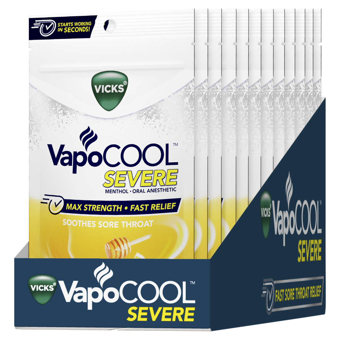 Vicks Vapocool Severe Max Strength* Menthol Cough Drop Alternative/Sore Throat Lozenge For Sore Throat Relief Honey Lemon - 18ct/12pk