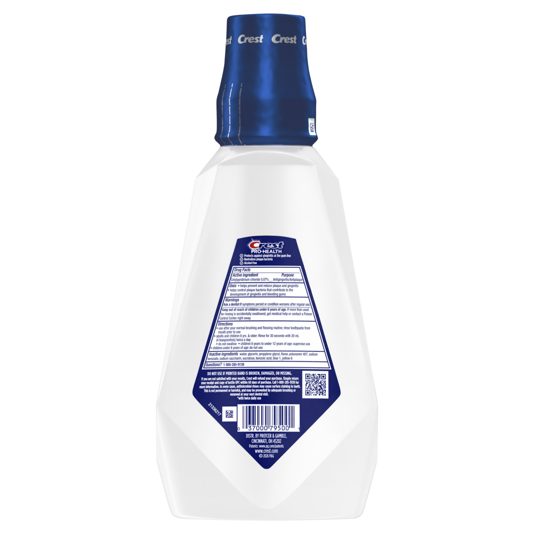 Crest Mouthwash Pro-Health Gum Detoxify Antigingivitis & Antiplaque Neutralizes Plaque 24-Hour Protection Alcohol Free Winter Mint 1L - 33.8oz/6pk