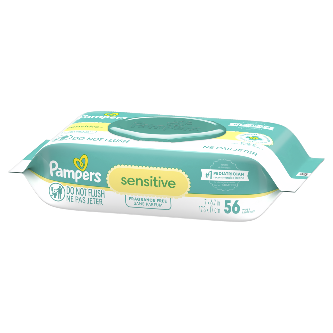 Pampers Sensitive Baby Wipes Clinically Proven Water Based Hypoallergenic And Unscented Baby Wipes (1X Flip-Top Packs) - 56ct/8pk