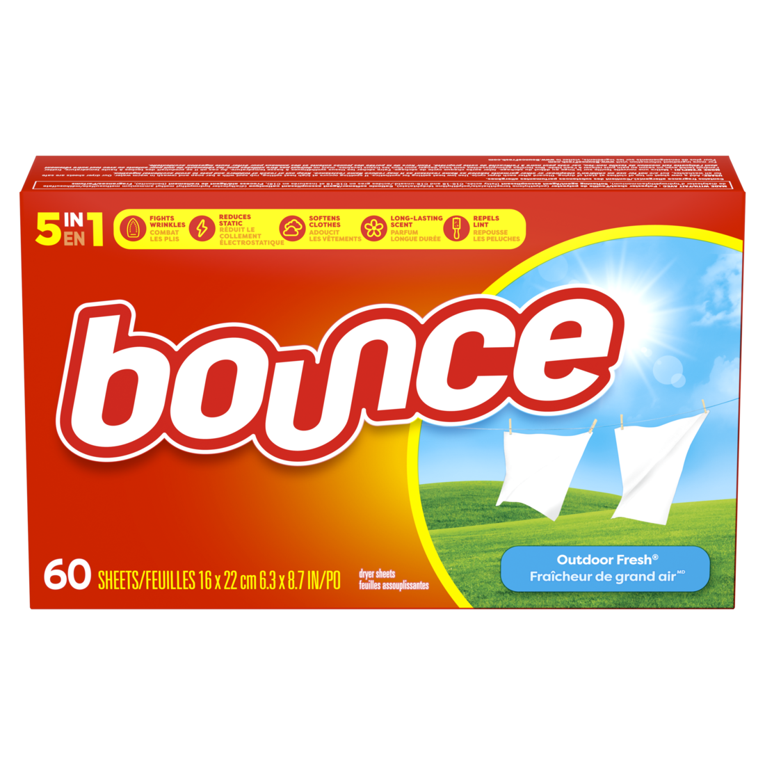 Bounce Dryer Sheets Outdoor Fresh Scent Fabric Softener Sheets Reduces Static Softens And Fights Wrinkles - 60ct/9pk
