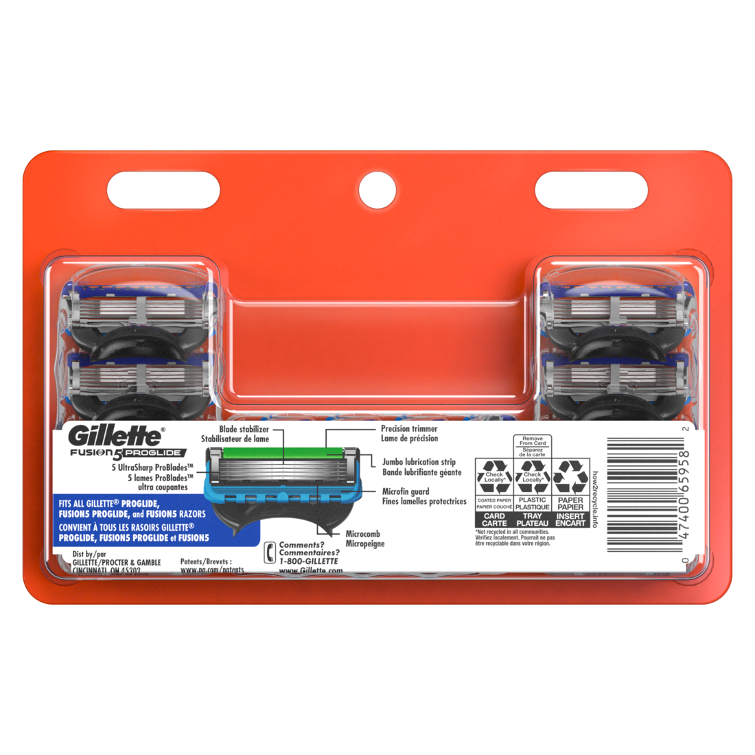 Gillette Fusion5 Proglide Razor Refills For Men Razor Cartridges For Flexball Razor Handle 5-Blade Razor Blades Precision Trimmer For Men - 12ct/6pk