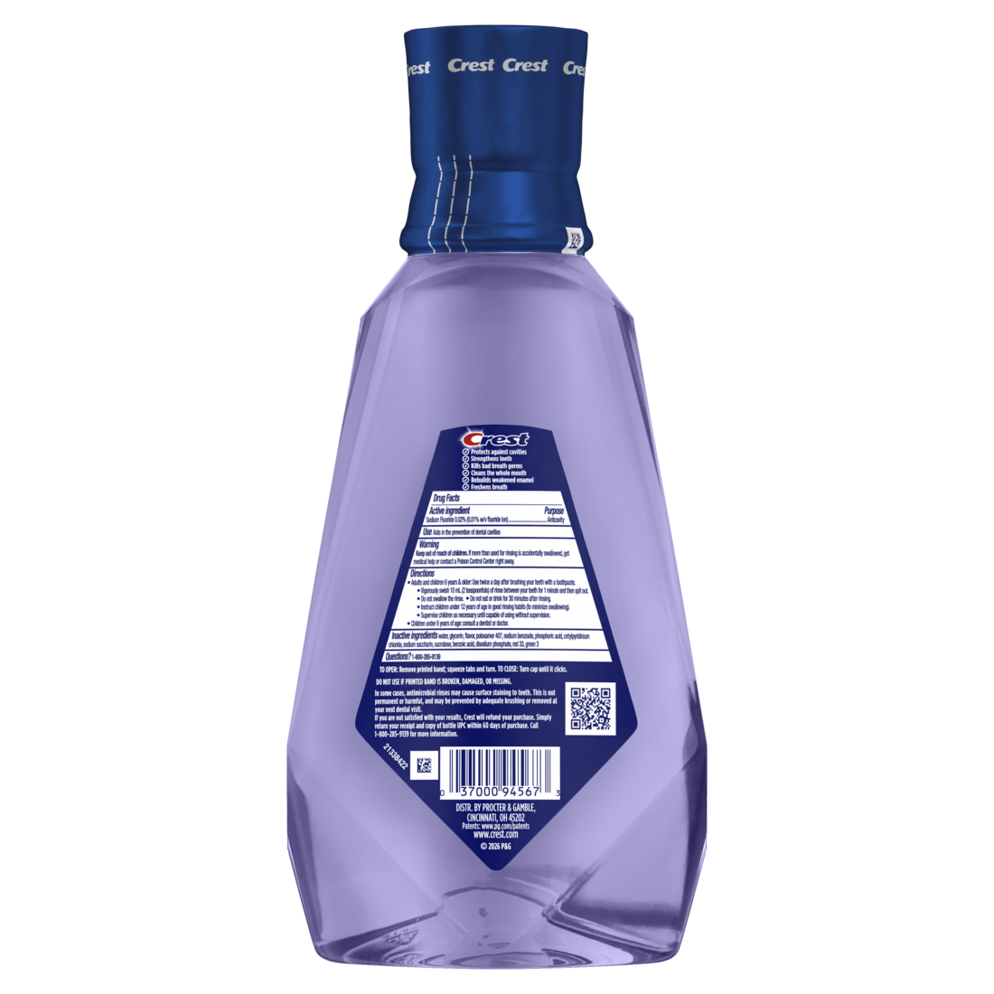 Crest Mouthwash Pro-Health Enamel & Cavity Protection 6-In-1 Benefits Alcohol Free Fresh Mint 1L - 33.8oz/6pk