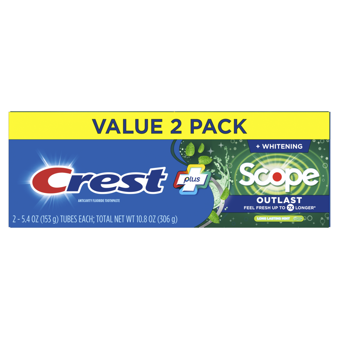 Crest Whitening Plus Scope Outlast Toothpaste Long Lasting Mint Pack Of 2 - (2x5.4)oz/6pk