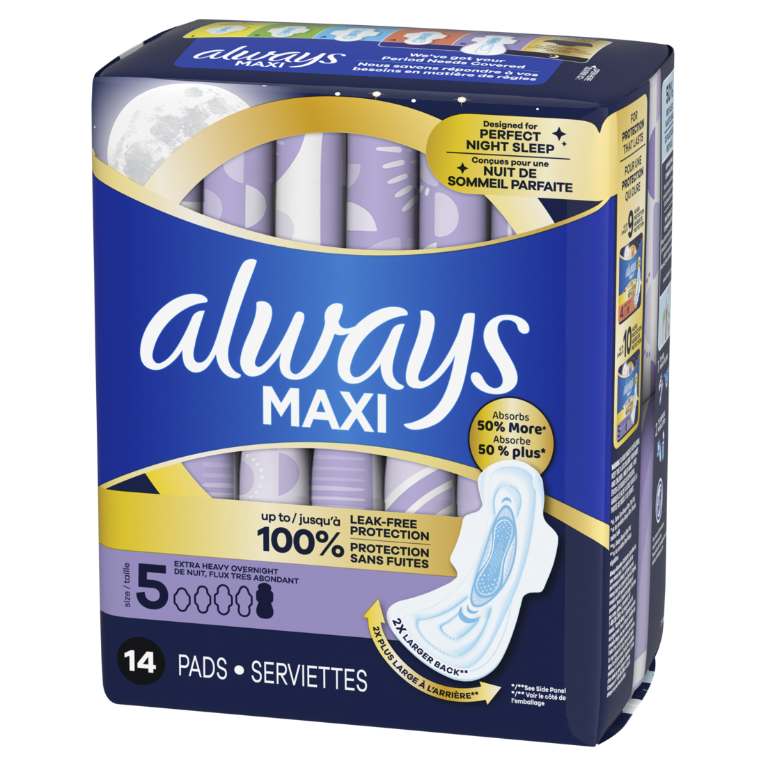 Always Maxi Overnight Pads With Wings For Women Size 5 Extra Heavy Overnight Absorbency Unscented - 14ct/3pk