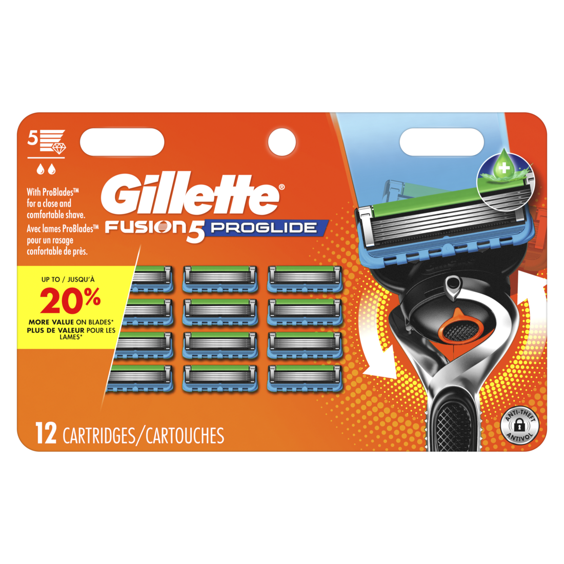 Gillette Fusion5 Proglide Razor Refills For Men Razor Cartridges For Flexball Razor Handle 5-Blade Razor Blades Precision Trimmer For Men - 12ct/6pk