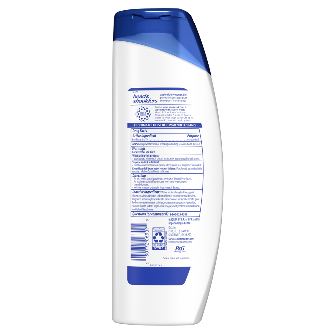Head And Shoulders 2-in-1 Dandruff Shampoo And Conditioner Anti-Dandruff Treatment Apple Cider Vinegar For Daily Use Paraben Free - 12.5oz/6pk