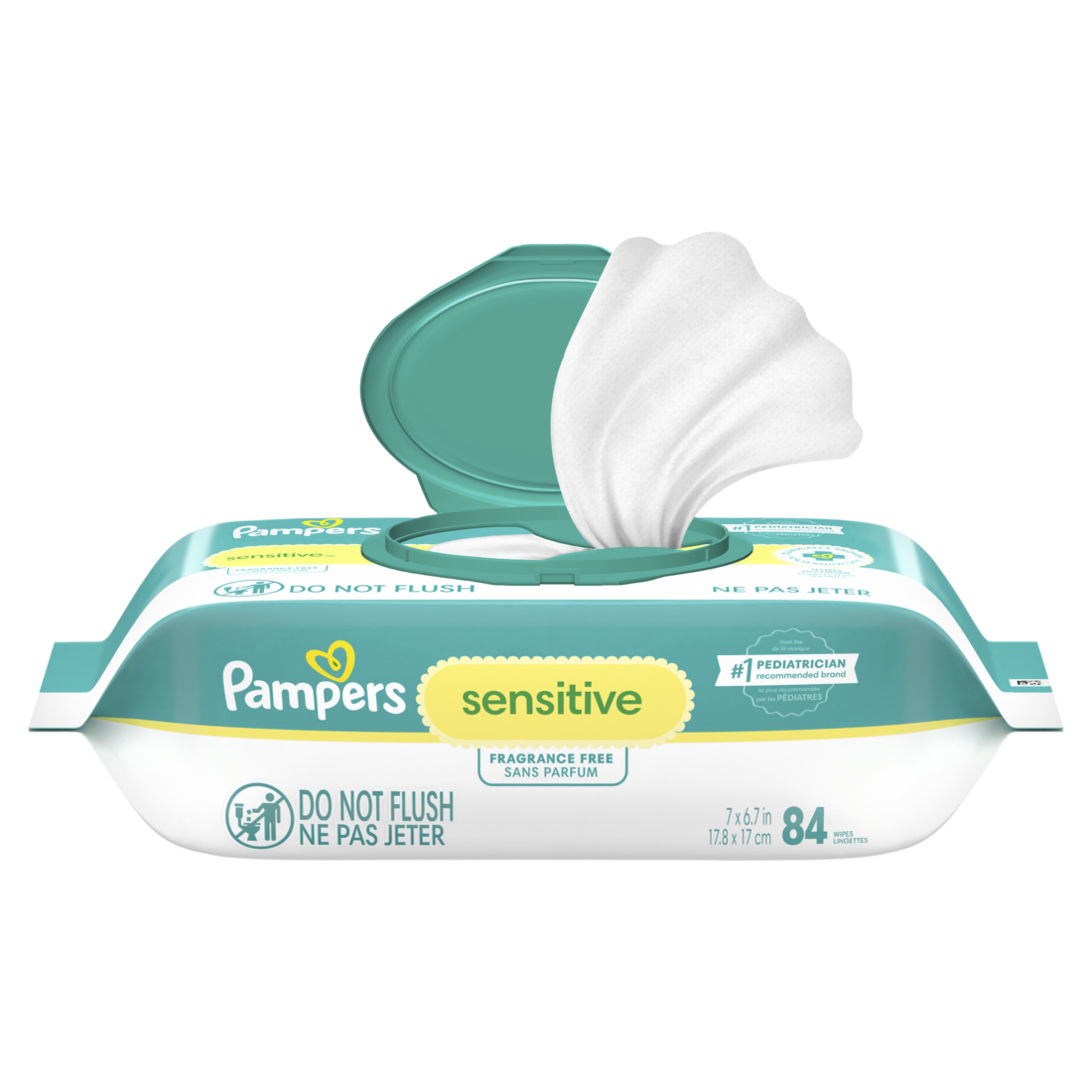 Baby Wipes Pampers Sensitive Clinically Proven Fragrance Free Water Based Hypoallergenic Baby Wipes (1X Flip-Top Packs) - 84ct/8pk
