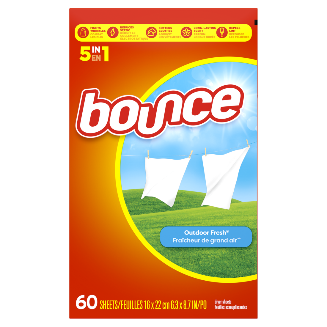 Bounce Dryer Sheets Outdoor Fresh Scent Fabric Softener Sheets Reduces Static Softens And Fights Wrinkles - 60ct/9pk