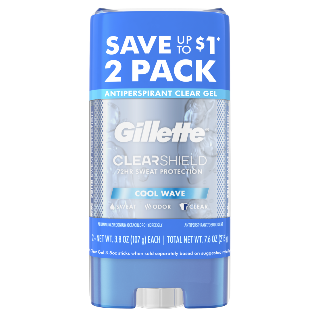 Gillette Clear Gel Antiperspirant And Deodorant For Men Cool Wave Scent Twin Pack - (2x3.8)oz/6pk