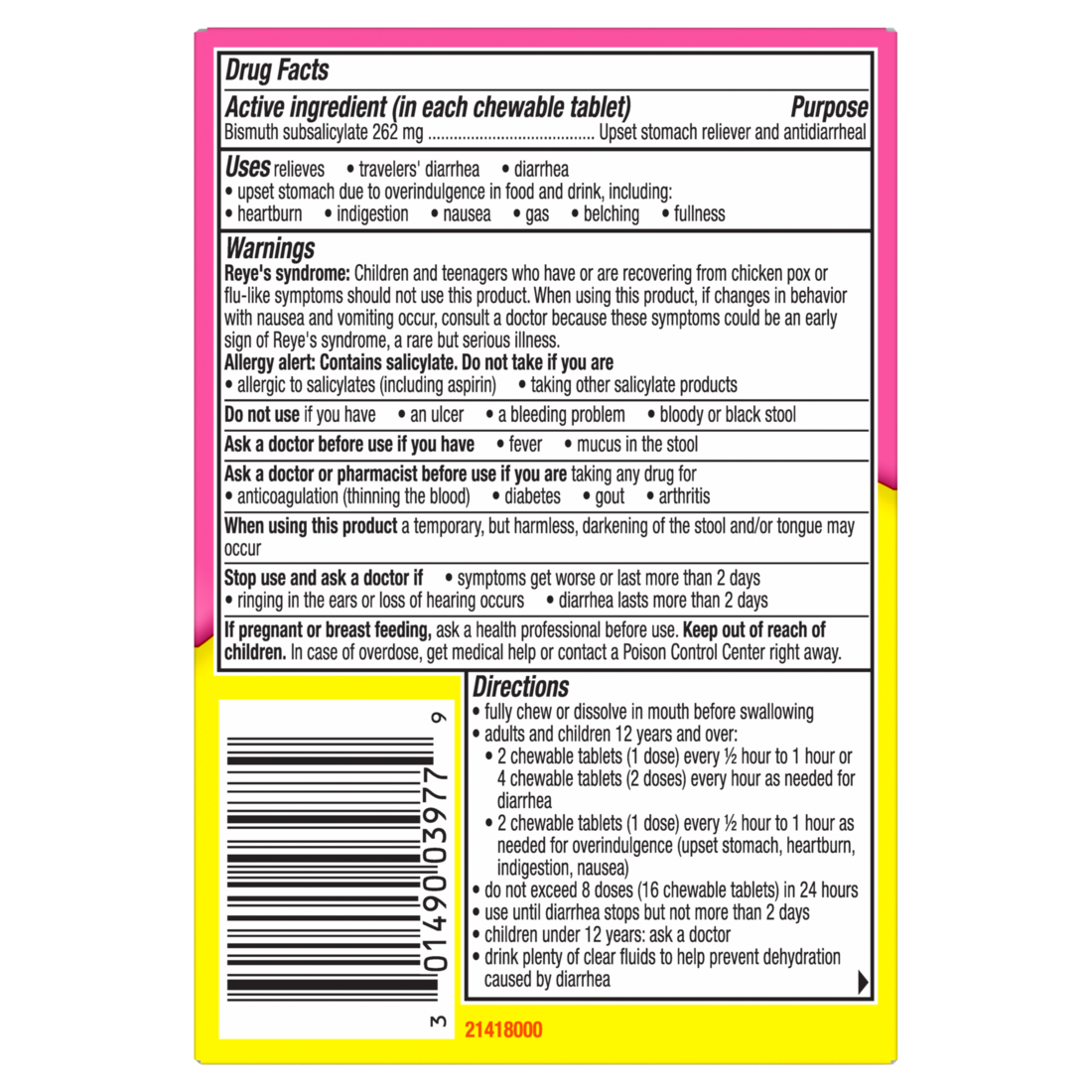 Pepto Bismol Chewable Tablets Upset Stomach Relief Nausea Relief Heartburn Relief Indigestion Relief Anti Diarrhea Medication For Adults - 5 Symptom Relief - 30ct/24pk