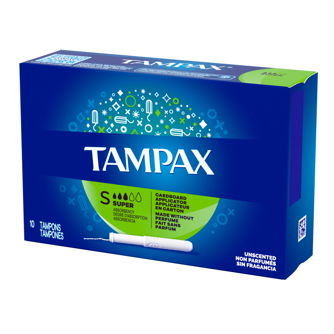 Tampax Cardboard Tampons Super Absorbency Anti-Slip Grip Leakguard Skirt Unscented - 10ct/48pk