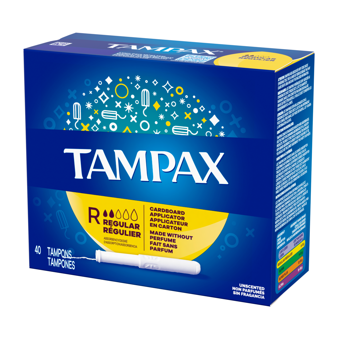 Tampax Cardboard Tampons Regular Absorbency Anti-Slip Grip Leakguard Skirt Unscented - 40ct/12pk