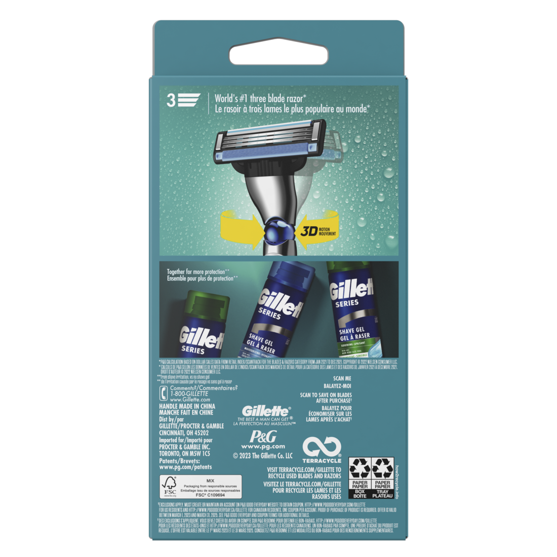 Gillette Mach3 3D Men's Razor Handle + 2 Blade Refills - (1+2)ct/6pk