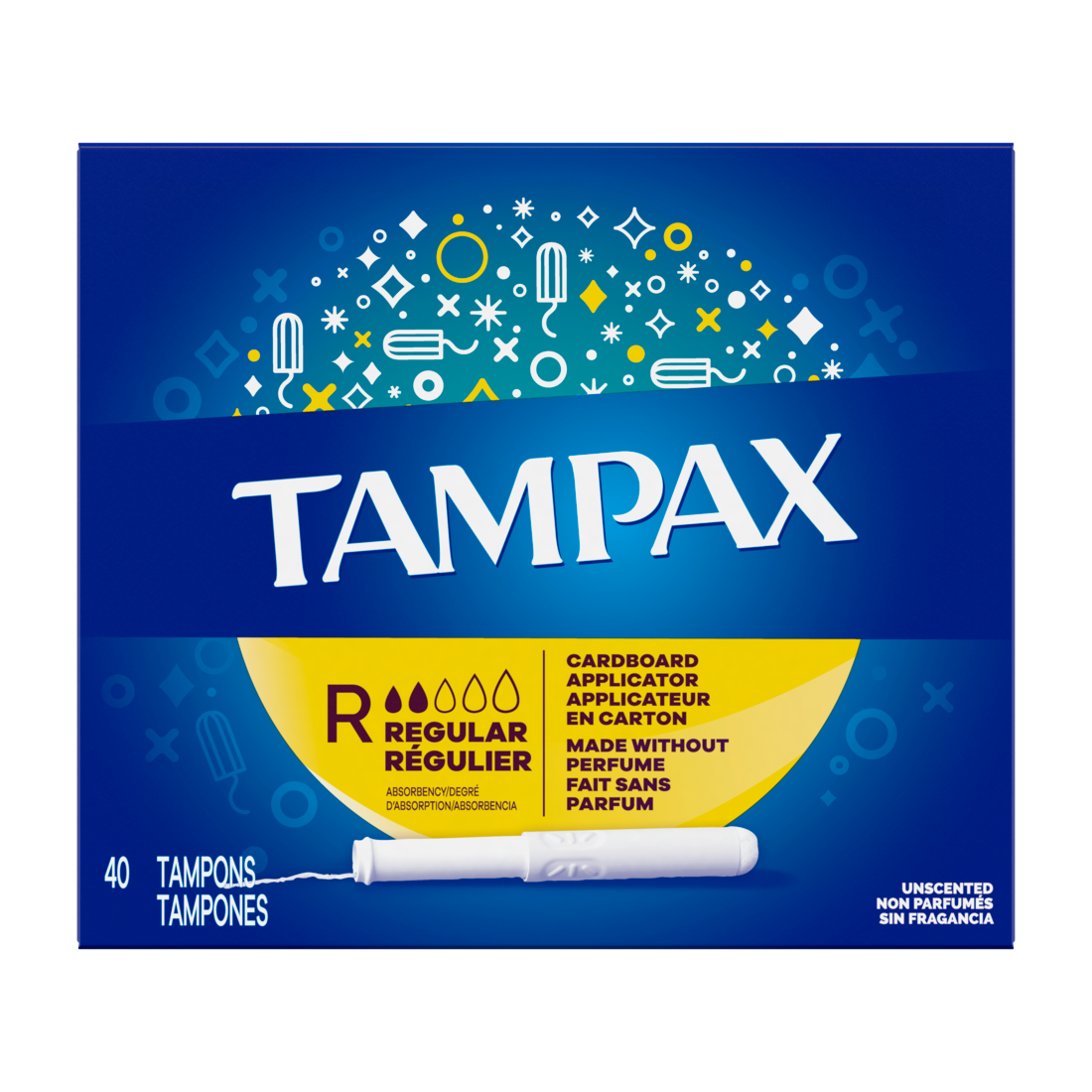 Tampax Cardboard Tampons Regular Absorbency Anti-Slip Grip Leakguard Skirt Unscented - 40ct/12pk