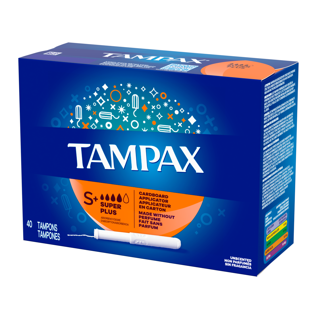 Tampax Cardboard Tampons Super Plus Absorbency Anti-Slip Grip Leakguard Skirt Unscented - 40ct/12pk