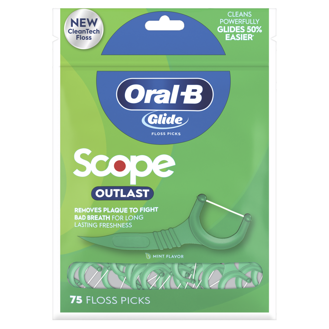Oral-B Glide Mint Dental Floss Picks With Long Lasting Scope Flavor - 75ct/48pk