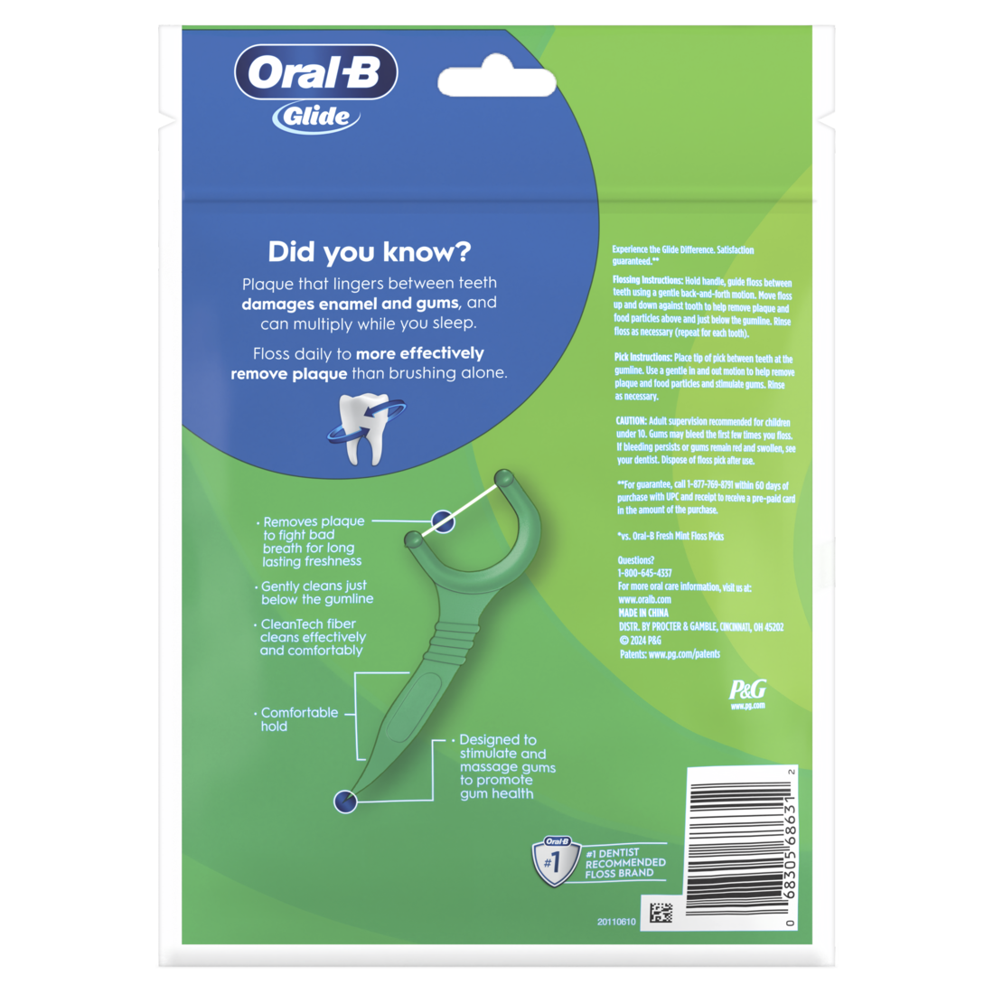 Oral-B Glide Mint Dental Floss Picks With Long Lasting Scope Flavor - 75ct/48pk