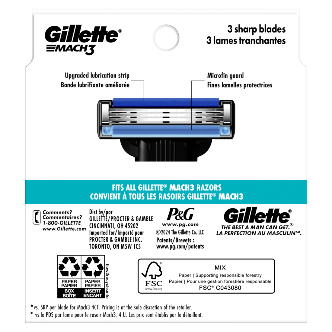 Gillette Mach3 Razor Blade Refills Razor Cartridges Razor Refills For Men With Lubrication Strip 3-Blade Razor Blades For Close Shave - 12ct/6pk