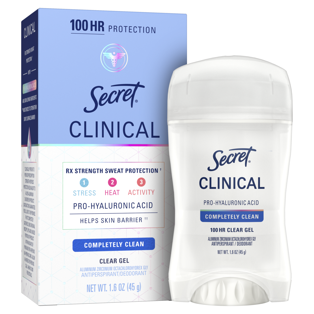 Secret Clinical Antiperspirant Deodorant For Women 100HR Sweat & Odor Protection Pro-Hyaluronic Acid Clear Gel Clean Lavender - 1.6oz/12pk