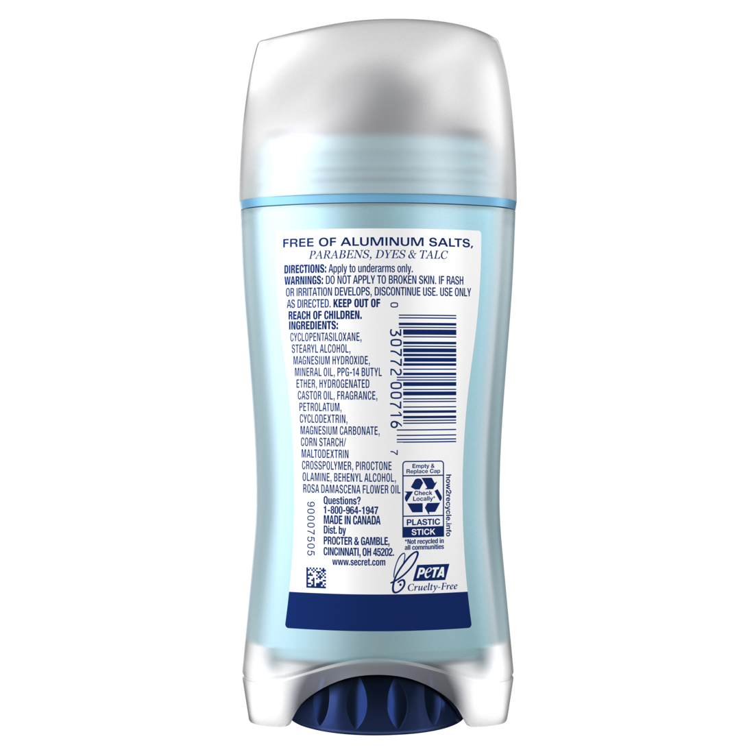 Secret Aluminum Free Deodorant For Women Dry Solid Rose - 2.4oz/12pk