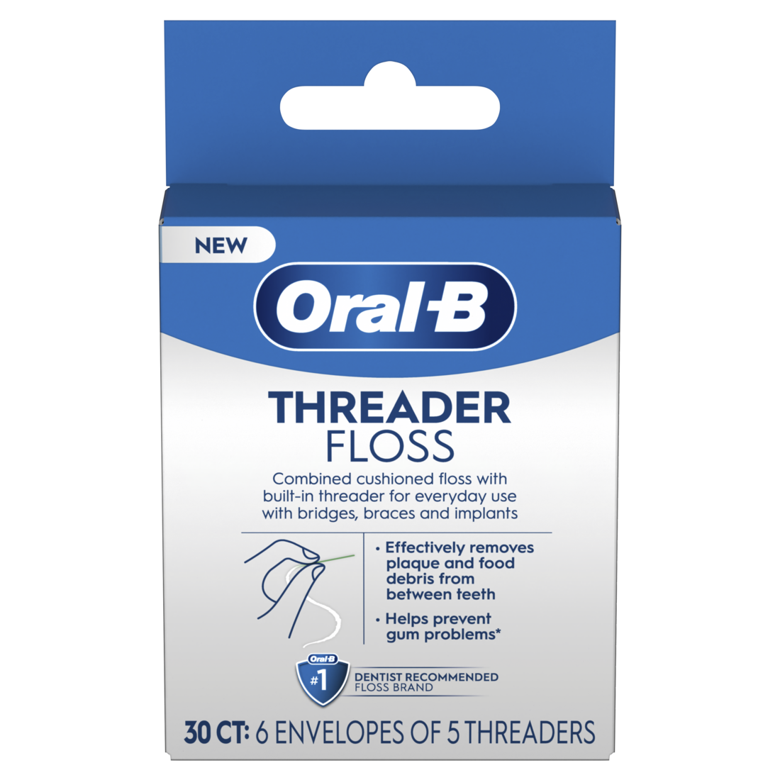 Oral-B Threader Dental Floss For Bridges Braces And Implants - 30ct/6pk