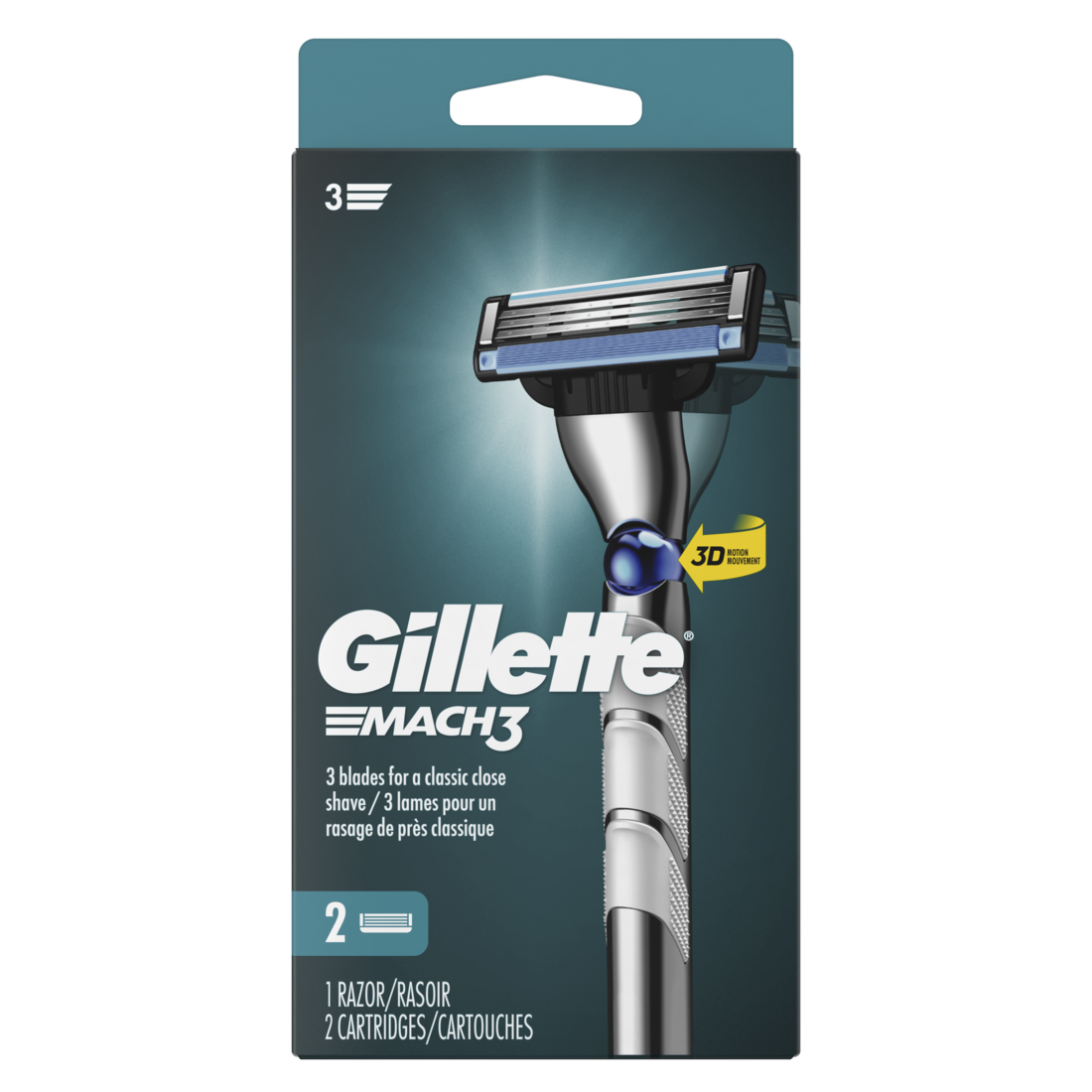 Gillette Mach3 3D Men's Razor Handle + 2 Blade Refills - (1+2)ct/6pk