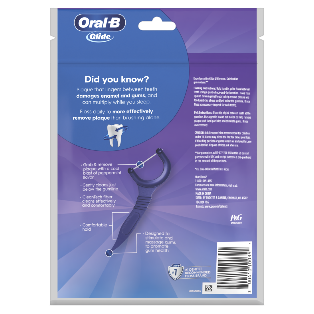 Oral-B Glide Peppermint Dental Floss Picks With Arctic Peppermint Oil Flavor 75 Picks - 75ct/48pk