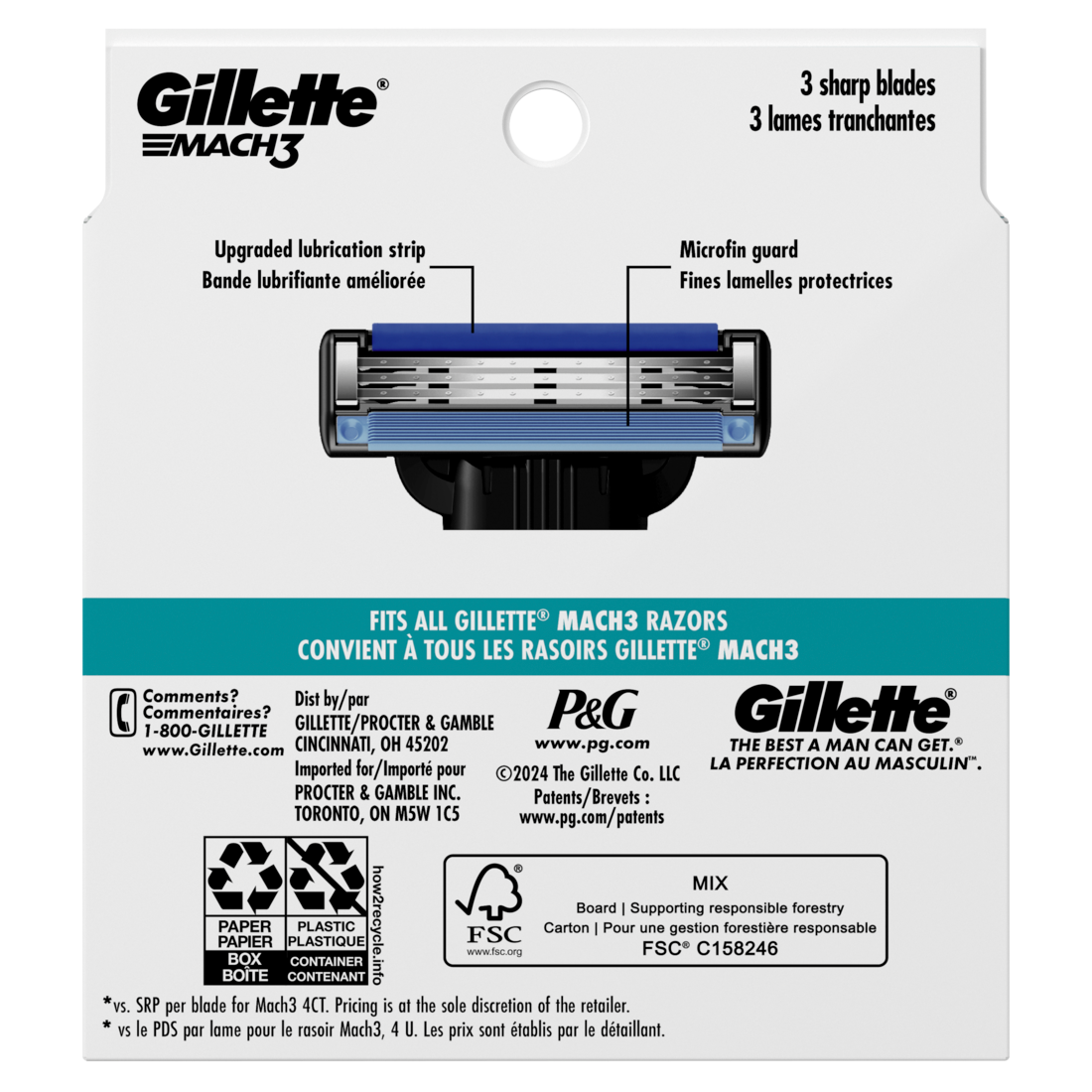 Gillette Mach3 Razor Blade Refills 8Ct Razor Cartridges Razor Refills For Men With Lubrication Strip 3-Blade Razor Blades For Close Shave - 8ct/6pk