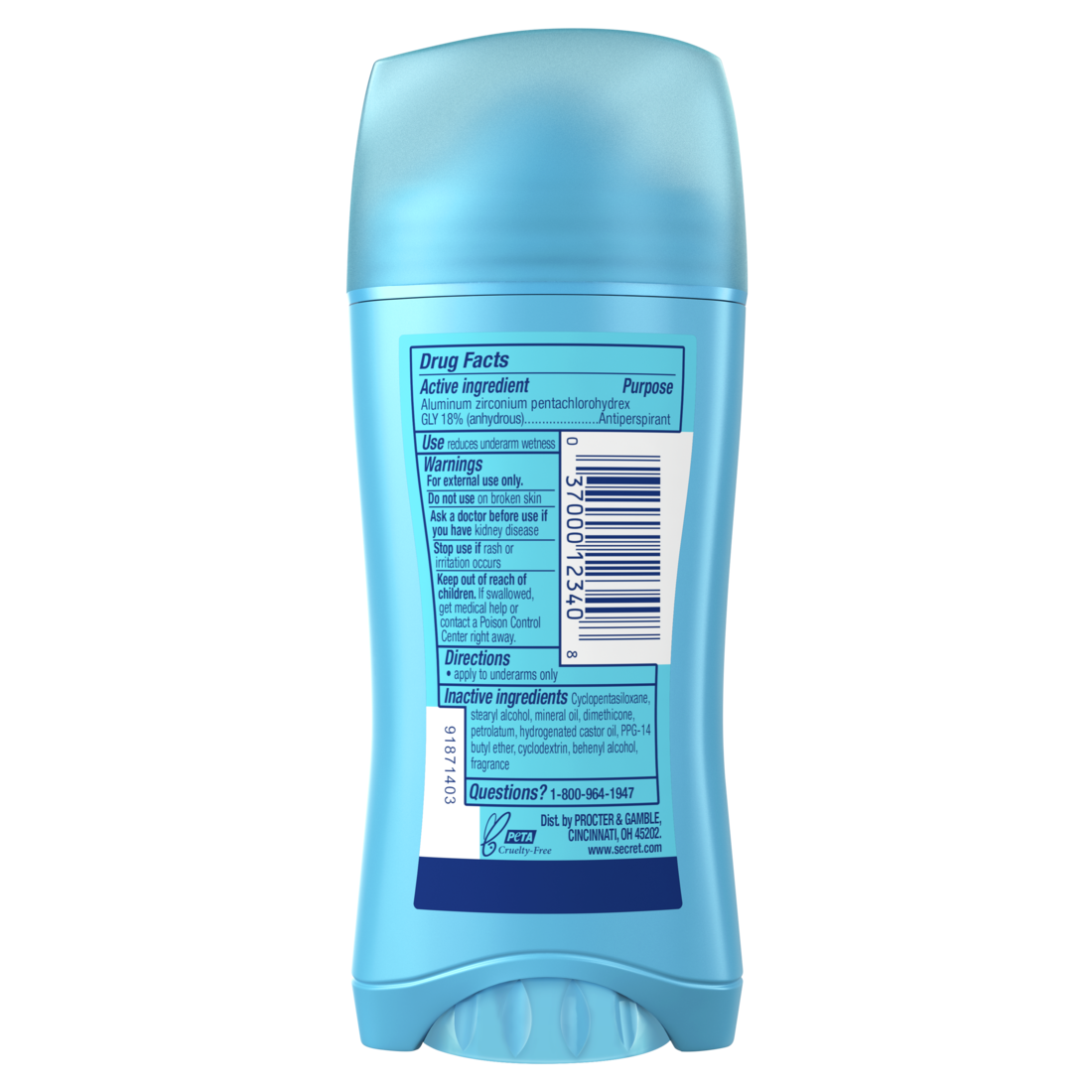 Secret Invisible Solid Antiperspirant And Deodorant Unscented - 2.6oz/12pk