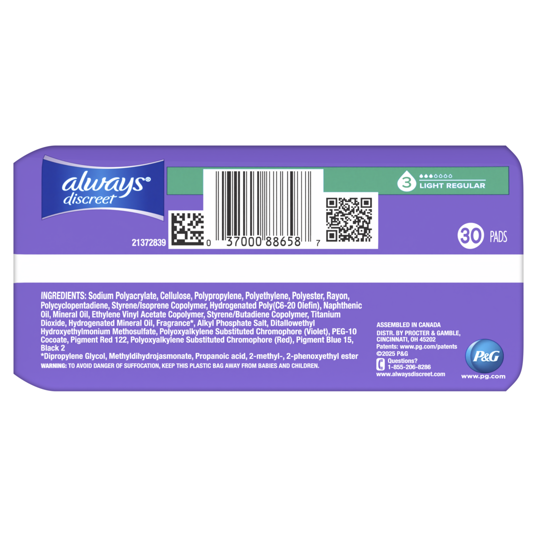 Always Discreet Adult Incontinence Pads For Women Light Absorbency Regular Length Postpartum Pads Size 3 - 30ct/3pk