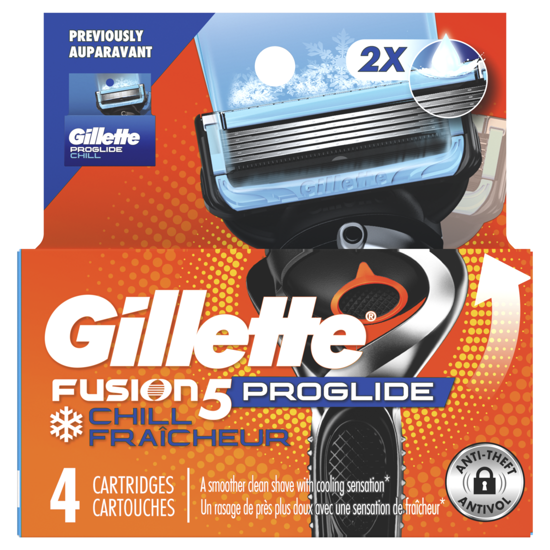 Gillette Fusion5 ProGlide Chill Razor Refills Razor Cartridges for Flexball Handle 5-Blade Razor Blades 2x Cooling Lubrication - 4ct/6pk