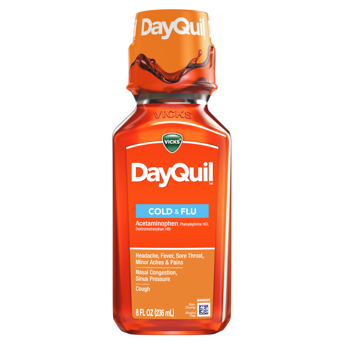 Vicks Dayquil Cold & Flu Relief Liquid Over-The-Counter Medicine Non-Drowsy Powerful Multi-Symptom Daytime Relief For Headache Fever Sore Throat Minor Aches And Pains Nasal Congestion Sinus Pressure And Cough - 8oz/12pk